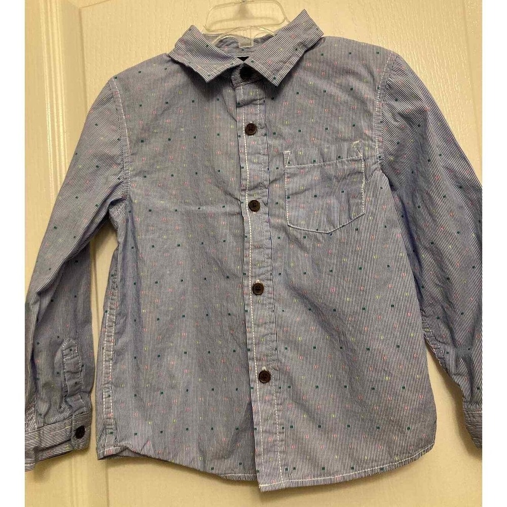 Cat & Jack Boys Shirt Blue Striped Polka Dot Button Down Dress Size 5T Wedding